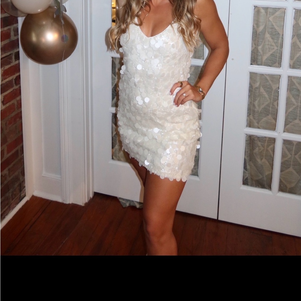 Meshki White Sequin Mini Dress